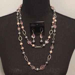 Premier Designs Pink & Gray Necklace and Earrings